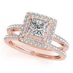 1.01 ctw Certified VS/SI Princess Diamond 2pc Set Halo 14k Rose Gold - REF-111R8K