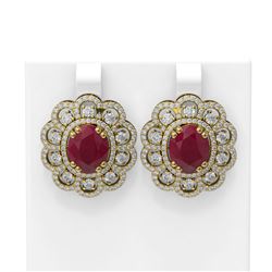 12.21 ctw Ruby & Diamond Earrings 18K Yellow Gold - REF-375G6W