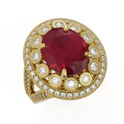 8.76 ctw Certified Ruby & Diamond Victorian Ring 14K Yellow Gold - REF-207G3W