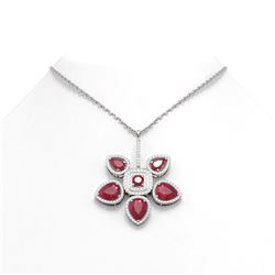 15.50 ctw Ruby Diamond Necklace 18K White Gold - REF-343F6M