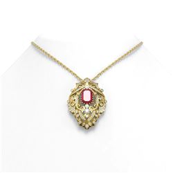 7.41 ctw Ruby & Diamond Necklace 18K Yellow Gold - REF-280W2H