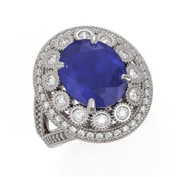 8.76 ctw Certified Sapphire & Diamond Victorian Ring 14K White Gold - REF-200H9R