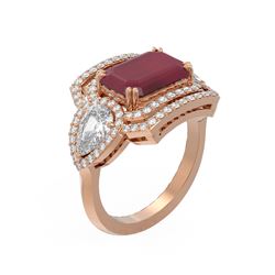 8.23 ctw Ruby & Diamond Ring 18K Rose Gold - REF-627G3W
