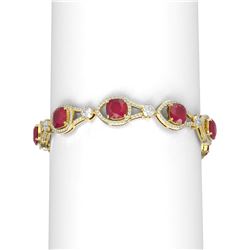 23.95 ctw Ruby & Diamond Bracelet 18K Yellow Gold - REF-890W9H