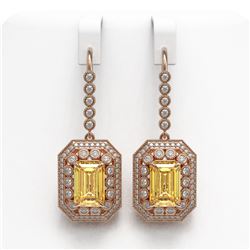 11.44 ctw Canary Citrine & Diamond Victorian Earrings 14K Rose Gold - REF-243F5M