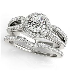 0.96 ctw Certified VS/SI Diamond 2pc Wedding Set Halo 14k White Gold - REF-79F2M