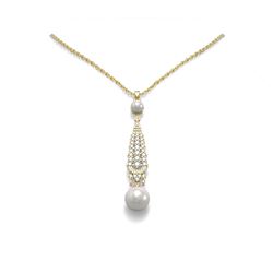 1.6 ctw Diamond & Pearl Necklace 18K Yellow Gold - REF-160F2M