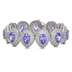 50.04 ctw Tanzanite & Diamond Victorian Bracelet 14K White Gold - REF-2636R4K