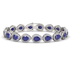 21.69 ctw Sapphire & Diamond Micro Pave Halo Bracelet 10k White Gold - REF-315X5A