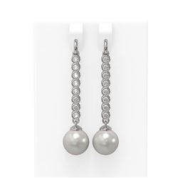 1.44 ctw Diamond & Pearl Earrings 18K White Gold - REF-162N9F