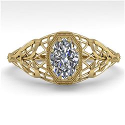 0.50 ctw VS/SI Oval Diamond Engagment Ring Art Deco 18k Yellow Gold - REF-104A8N