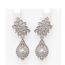 7.05 ctw Diamond & Pearl Earrings 18K Rose Gold - REF-816A4N