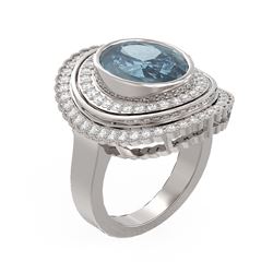 6.26 ctw Blue Topaz & Diamond Ring 18K White Gold - REF-206X8A