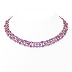 30.83 ctw Amethyst & Diamond Necklace 10K Rose Gold - REF-427F3M