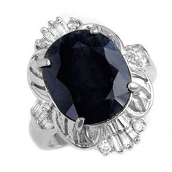 8.51 ctw Blue Sapphire & Diamond Ring 18k White Gold - REF-109K3Y