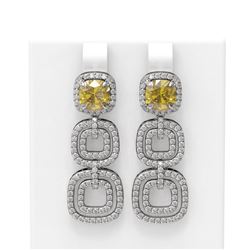 5.73 ctw Canary Citrine & Diamond Earrings 18K White Gold - REF-306X2A