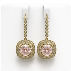 11.6 ctw Morganite & Diamond Victorian Earrings 14K Yellow Gold - REF-393X3A