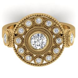 0.85 ctw VS/SI Diamond Art Deco 3 Stone Ring 14k Yellow Gold - REF-107R3K