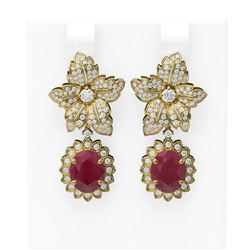 9.09 ctw Ruby & Diamond Earrings 18K Yellow Gold - REF-345Y5X