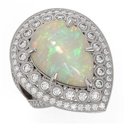 11.19 ctw Certified Opal & Diamond Victorian Ring 14K White Gold - REF-333H6R