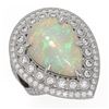 Image 1 : 11.19 ctw Certified Opal & Diamond Victorian Ring 14K White Gold - REF-333H6R