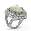 Image 2 : 11.19 ctw Certified Opal & Diamond Victorian Ring 14K White Gold - REF-333H6R