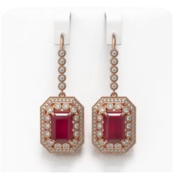 14.16 ctw Certified Ruby & Diamond Victorian Earrings 14K Rose Gold - REF-318F2M
