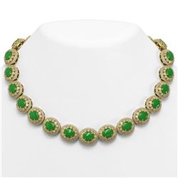 101.75 ctw Jade & Diamond Victorian Necklace 14K Yellow Gold - REF-2594R5K