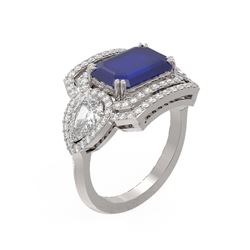 8.23 ctw Sapphire & Diamond Ring 18K White Gold - REF-627X3A