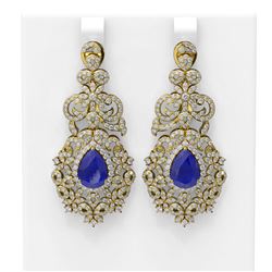13.62 ctw Sapphire & Diamond Earrings 18K Yellow Gold - REF-690M9G
