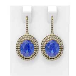 8.95 ctw Tanzanite & Diamond Earrings 18K Yellow Gold - REF-343H6R