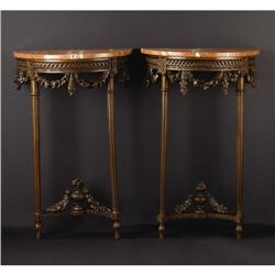 A Pair of Louis XVI-style Demi Lune Consoles