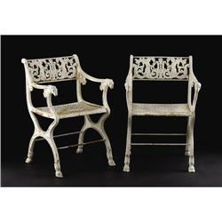 Pair of Louis XVI Style Cast Iron Garden Chairs