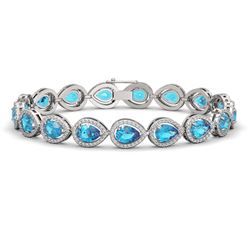16.59 ctw Swiss Topaz & Diamond Micro Pave Halo Bracelet 10k White Gold - REF-318H2R