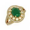 Image 1 : 4.55 ctw Certified Emerald & Diamond Victorian Ring 14K Yellow Gold - REF-143H6R