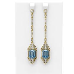 10.81 ctw Aquamarine & Diamond Earrings 18K Yellow Gold - REF-354A5N