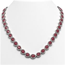45.93 ctw Ruby & Diamond Micro Pave Halo Necklace 10k White Gold - REF-674H2R
