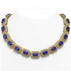 137.65 ctw Sapphire & Diamond Victorian Necklace 14K Yellow Gold - REF-2875Y6X