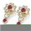 Image 2 : 16.75 ctw Ruby & Diamond Earrings 18K Yellow Gold - REF-709K3Y