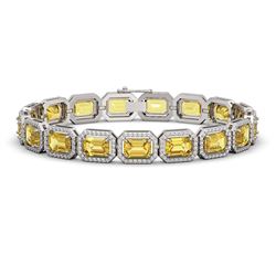23.74 ctw Fancy Citrine & Diamond Micro Pave Halo Bracelet 10k White Gold - REF-345W5H