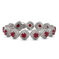37.35 ctw Certified Ruby & Diamond Victorian Bracelet 14K White Gold - REF-928R2K