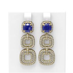 7.12 ctw Sapphire & Diamond Earrings 18K Yellow Gold - REF-315Y5X