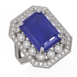 11.98 ctw Certified Sapphire & Diamond Victorian Ring 14K White Gold - REF-240F9M