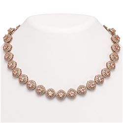 68.97 ctw Morganite & Diamond Victorian Necklace 14K Rose Gold - REF-2349A8N