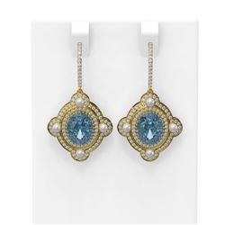 8.96 ctw Blue Topaz & Diamond Earrings 18K Yellow Gold - REF-267W3H