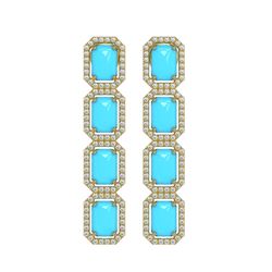 11.13 ctw Turquoise & Diamond Micro Pave Halo Earrings 10k Yellow Gold - REF-145F6M