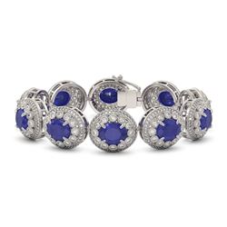 49.17 ctw Sapphire & Diamond Victorian Bracelet 14K White Gold - REF-1334H4R