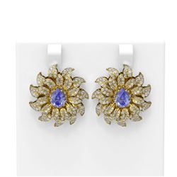 5.87 ctw Tanzanite & Diamond Earrings 18K Yellow Gold - REF-447N3F