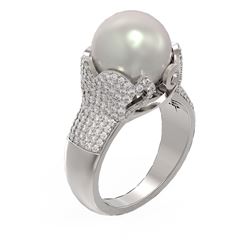 1.55 ctw Diamond & Pearl Ring 18K White Gold - REF-191H3R