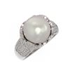 Image 3 : 1.55 ctw Diamond & Pearl Ring 18K White Gold - REF-191H3R